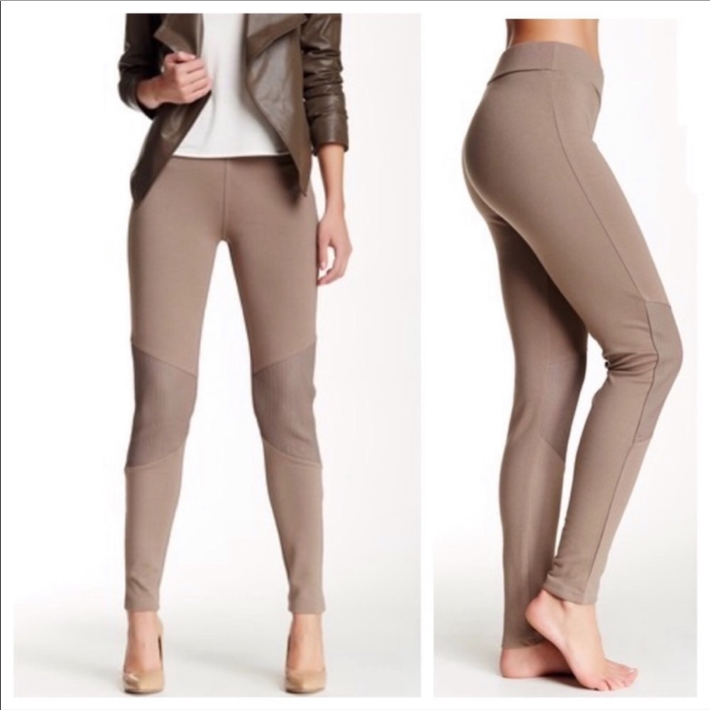 Genuine Leather Detail Taupe Moto Pants - Picture 2 of 6